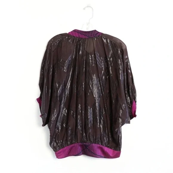 Custo Barcelona burgundy blouse unique designer top geometric print batwing tie